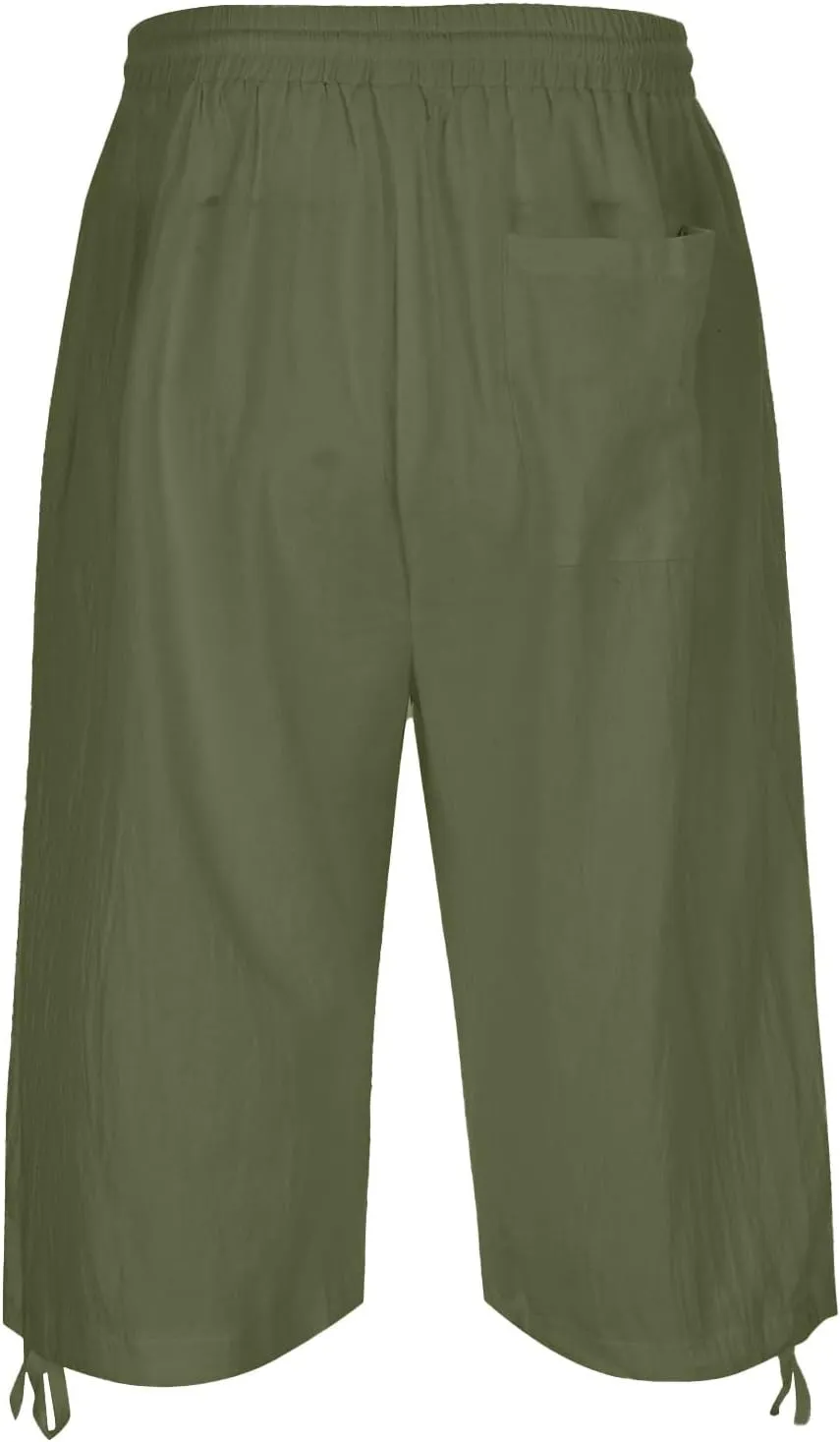 Mens Cotton and Linen Capri Pants Expandable Waist Drawstring Fashion Solid Cropped Pant Summer Loose Workout Jogger Trousers
