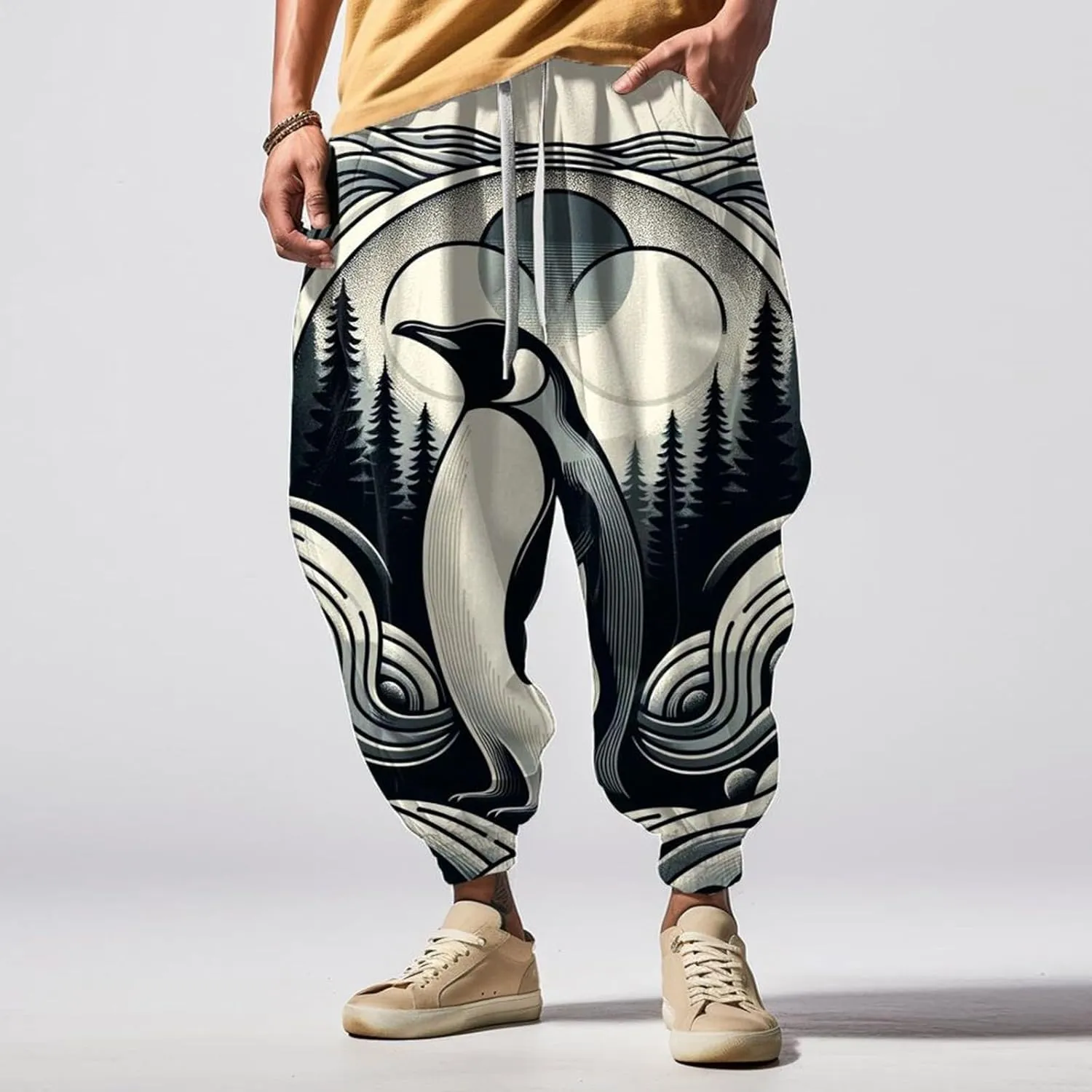 Men's Cotton Harem Yoga Baggy Pants Feel Casual Sweatpants Fashion Solid Color Oversized Tapered Pants Baggy Linen