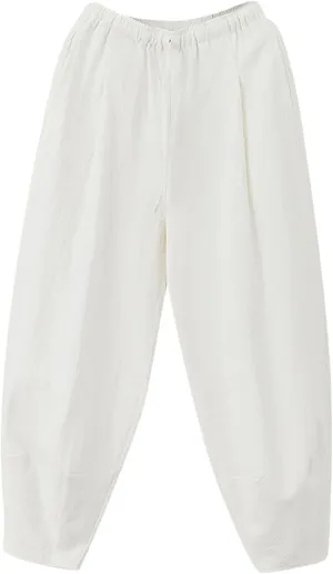 Mens Cotton Linen Loose Harem Pants Plus Size Solid Color Thin Casual Wide Leg Pants Men Waist Yoga Beach Pants