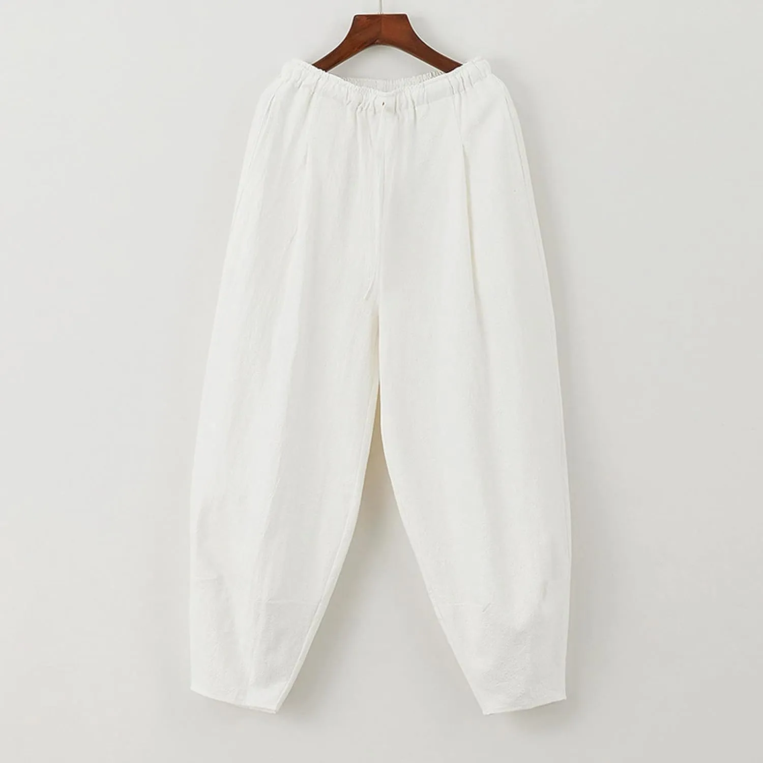 Mens Cotton Linen Loose Harem Pants Plus Size Solid Color Thin Casual Wide Leg Pants Men Waist Yoga Beach Pants