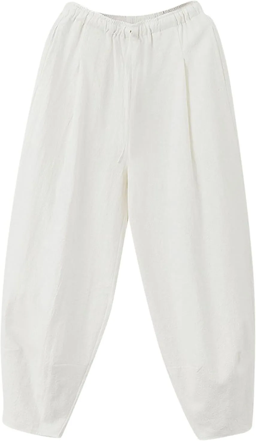 Mens Cotton Linen Loose Harem Pants Plus Size Solid Color Thin Casual Wide Leg Pants Men Waist Yoga Beach Pants