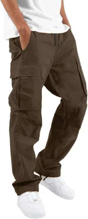 Mens Drawstring Cargo Pants Casual Stretch Waist Sweatpants Running Athletic Tactical Trousers Hiking Pants with Pockets