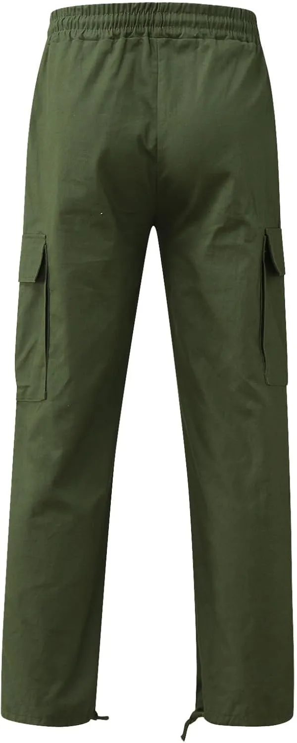Mens Drawstring Cargo Pants Casual Stretch Waist Sweatpants Running Athletic Tactical Trousers Hiking Pants with Pockets