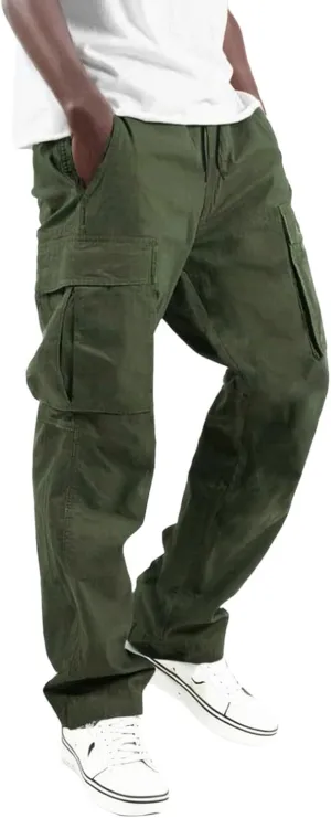 Mens Drawstring Cargo Pants Casual Stretch Waist Sweatpants Running Athletic Tactical Trousers Hiking Pants with Pockets