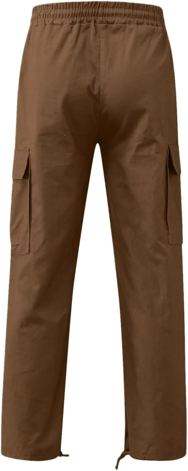 Mens Drawstring Cargo Pants Casual Stretch Waist Sweatpants Running Athletic Tactical Trousers Hiking Pants with Pockets