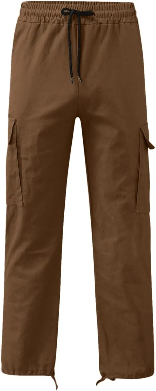 Mens Drawstring Cargo Pants Casual Stretch Waist Sweatpants Running Athletic Tactical Trousers Hiking Pants with Pockets