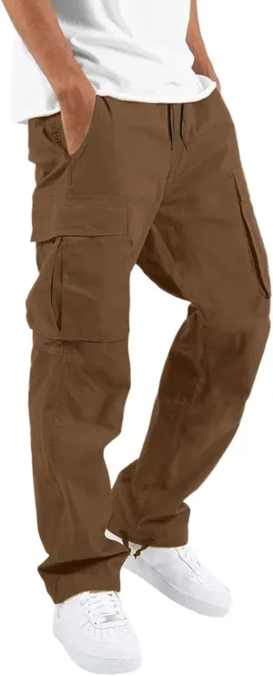 Mens Drawstring Cargo Pants Casual Stretch Waist Sweatpants Running Athletic Tactical Trousers Hiking Pants with Pockets