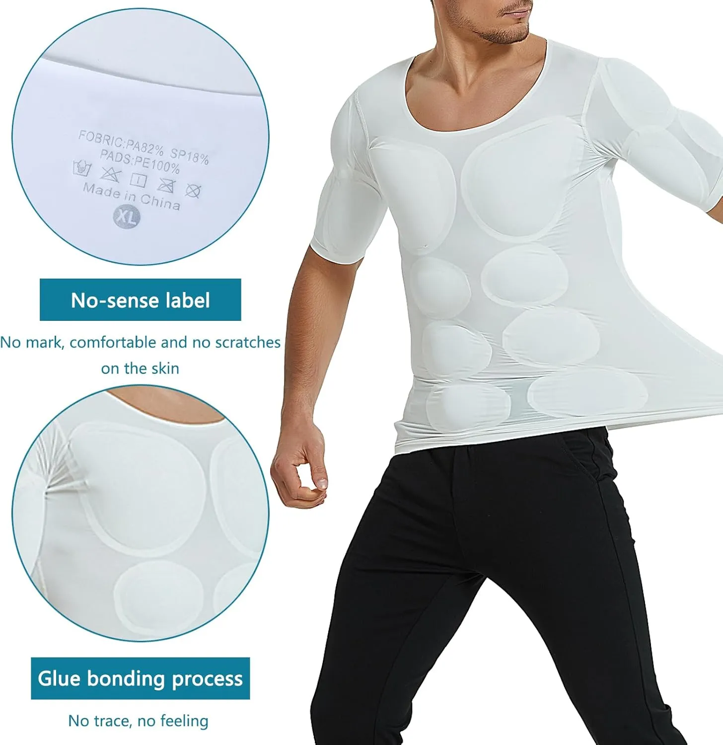 Men's Fake Muscle T-Shirt, Enhancers Strong Shoulder Pads Underwear, for Weddings Parties Daily Wear