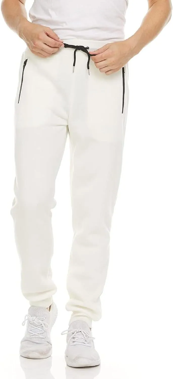 Mens Fleece Casual Sweatpants with Zipper Pockets Plus Size Solid Slim Fit Baggy Joggers Outdoor Atheltic Jogging Trousers