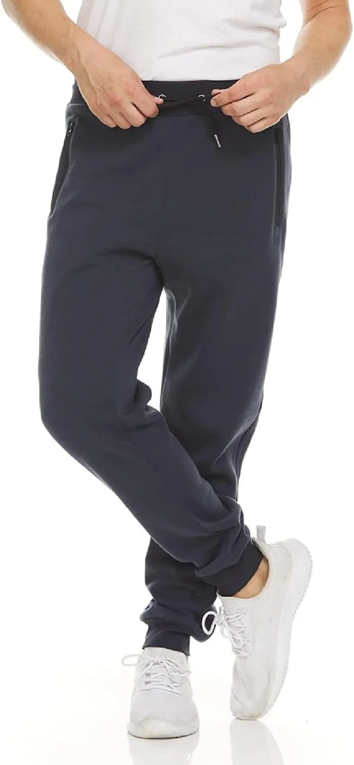 Mens Fleece Casual Sweatpants with Zipper Pockets Plus Size Solid Slim Fit Baggy Joggers Outdoor Atheltic Jogging Trousers