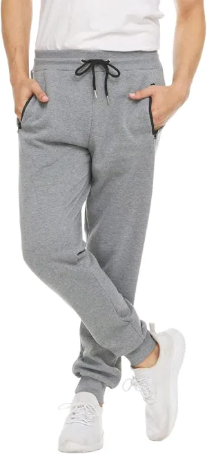 Mens Fleece Casual Sweatpants with Zipper Pockets Plus Size Solid Slim Fit Baggy Joggers Outdoor Atheltic Jogging Trousers