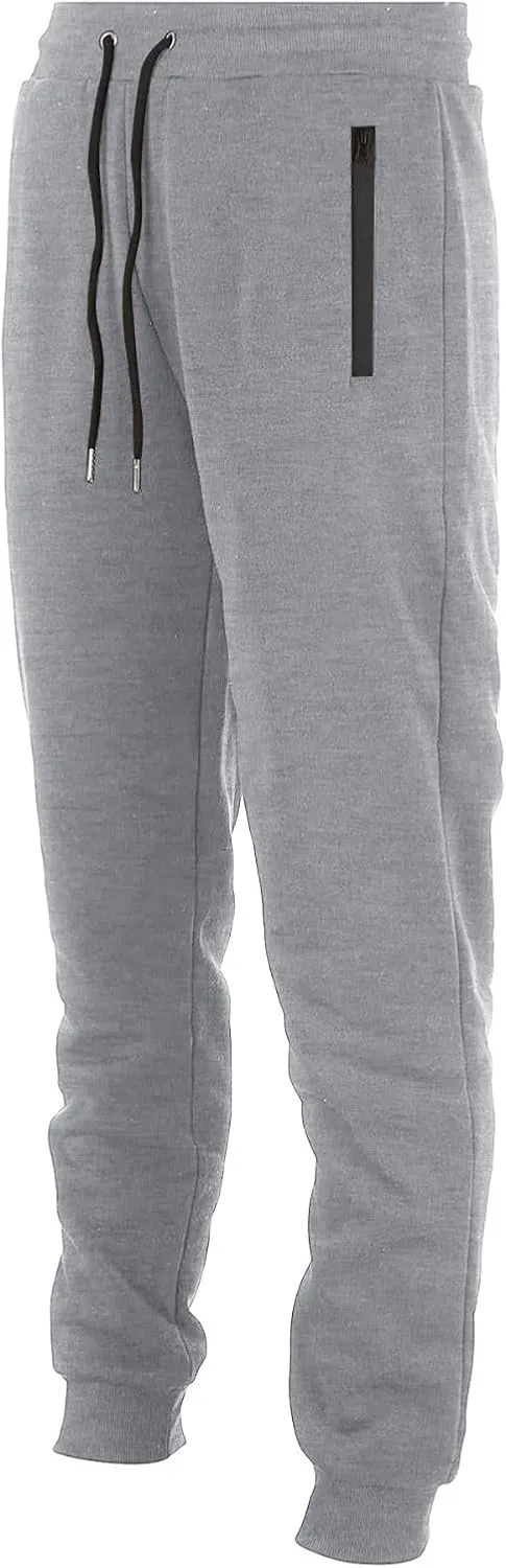 Mens Fleece Casual Sweatpants with Zipper Pockets Plus Size Solid Slim Fit Baggy Joggers Outdoor Atheltic Jogging Trousers