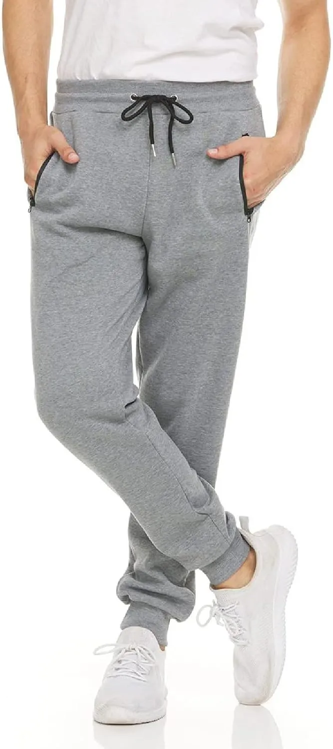 Mens Fleece Casual Sweatpants with Zipper Pockets Plus Size Solid Slim Fit Baggy Joggers Outdoor Atheltic Jogging Trousers