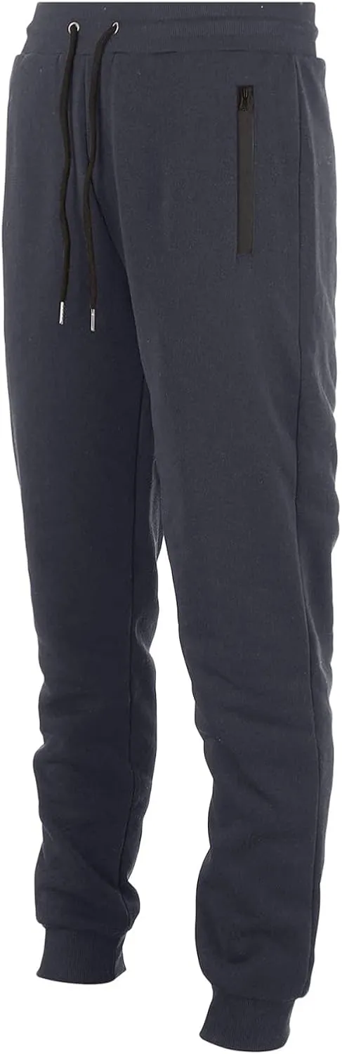 Mens Fleece Casual Sweatpants with Zipper Pockets Plus Size Solid Slim Fit Baggy Joggers Outdoor Atheltic Jogging Trousers