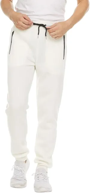 Mens Fleece Casual Sweatpants with Zipper Pockets Plus Size Solid Slim Fit Baggy Joggers Outdoor Atheltic Jogging Trousers