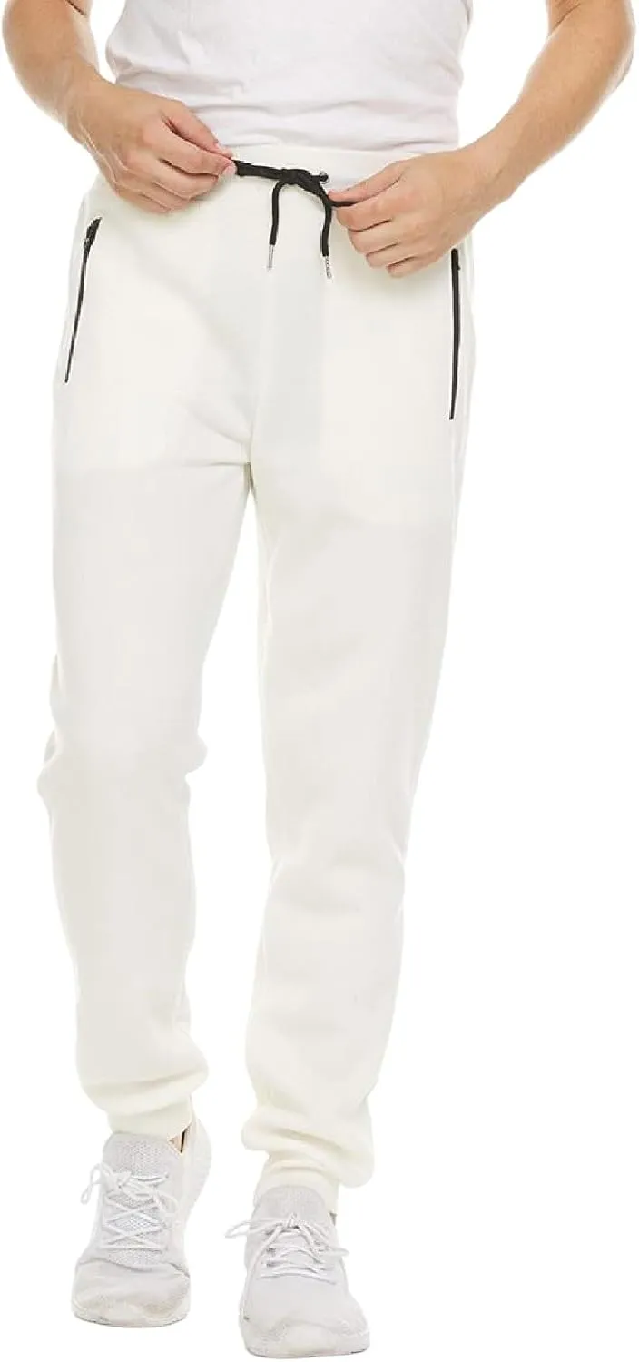 Mens Fleece Casual Sweatpants with Zipper Pockets Plus Size Solid Slim Fit Baggy Joggers Outdoor Atheltic Jogging Trousers