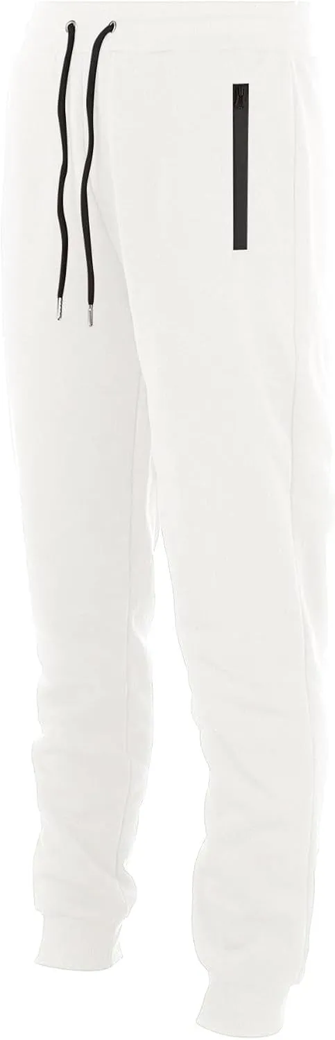 Mens Fleece Casual Sweatpants with Zipper Pockets Plus Size Solid Slim Fit Baggy Joggers Outdoor Atheltic Jogging Trousers