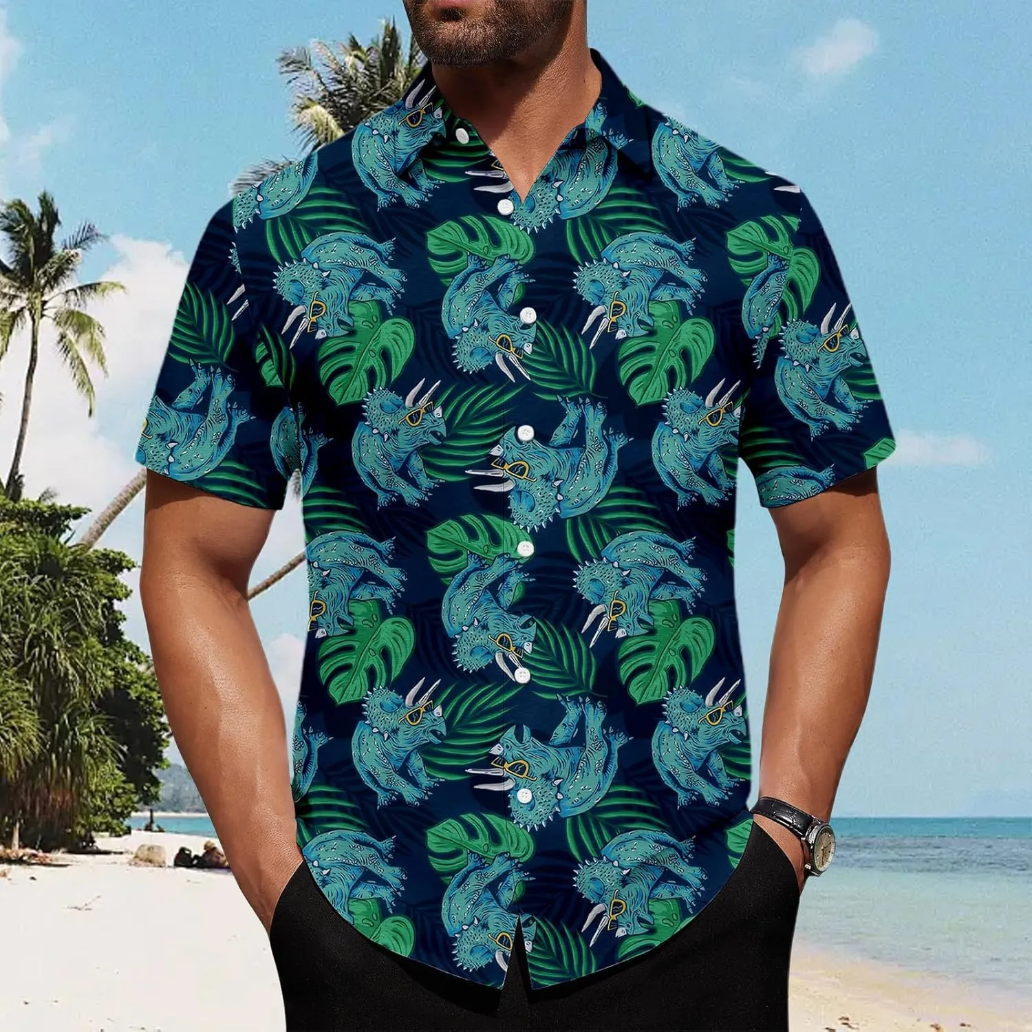 Men's Hawaiian Shirts,Hawaiian Printed Button Down Shirt - Quick-Dry Lapel Loose Clothes, Travel Daily Wear