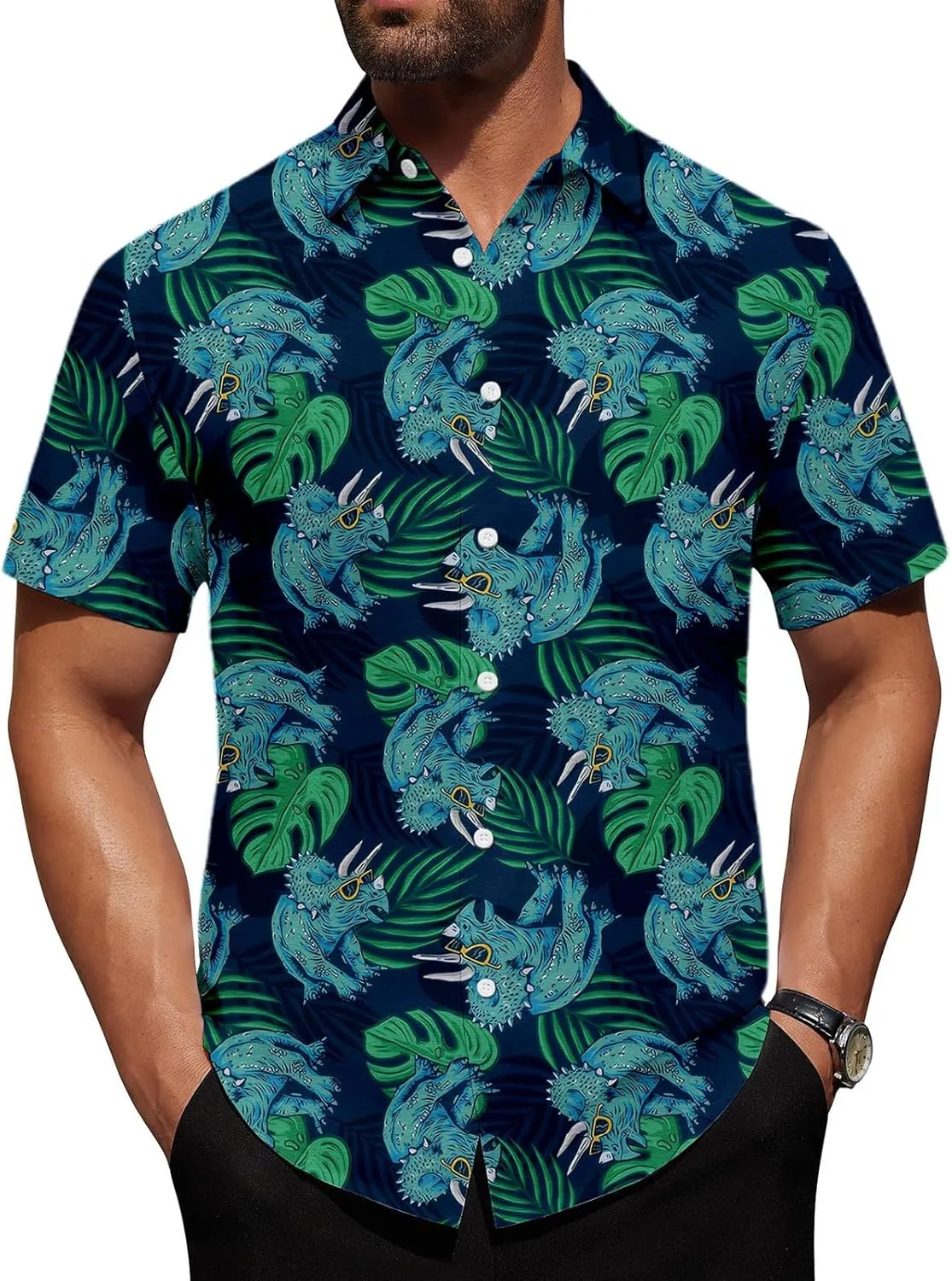 Men's Hawaiian Shirts,Hawaiian Printed Button Down Shirt - Quick-Dry Lapel Loose Clothes, Travel Daily Wear