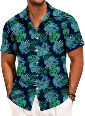Men's Hawaiian Shirts,Hawaiian Printed Button Down Shirt - Quick-Dry Lapel Loose Clothes, Travel Daily Wear