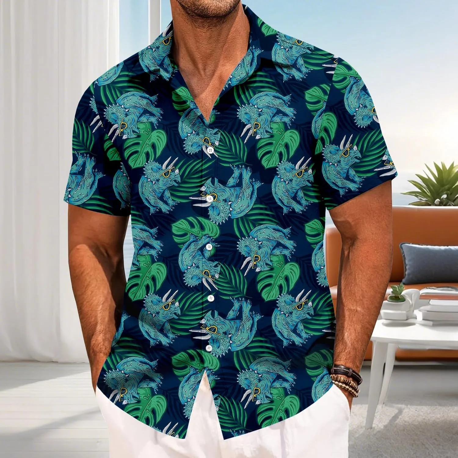 Men's Hawaiian Shirts,Hawaiian Printed Button Down Shirt - Quick-Dry Lapel Loose Clothes, Travel Daily Wear