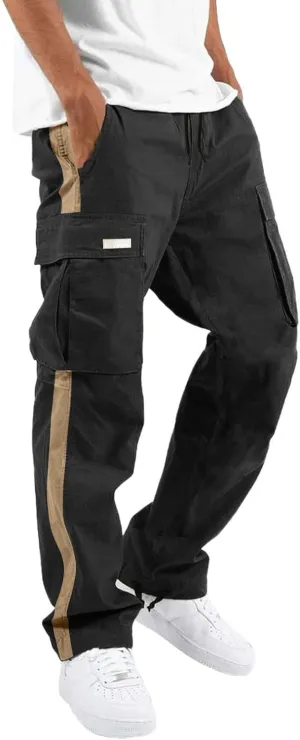Mens Lightweight Cargo Sweatpants Baggy Loose Fit Drawstring Elastic Waist Athletic Joggers Pocket Hiking Sweatpants