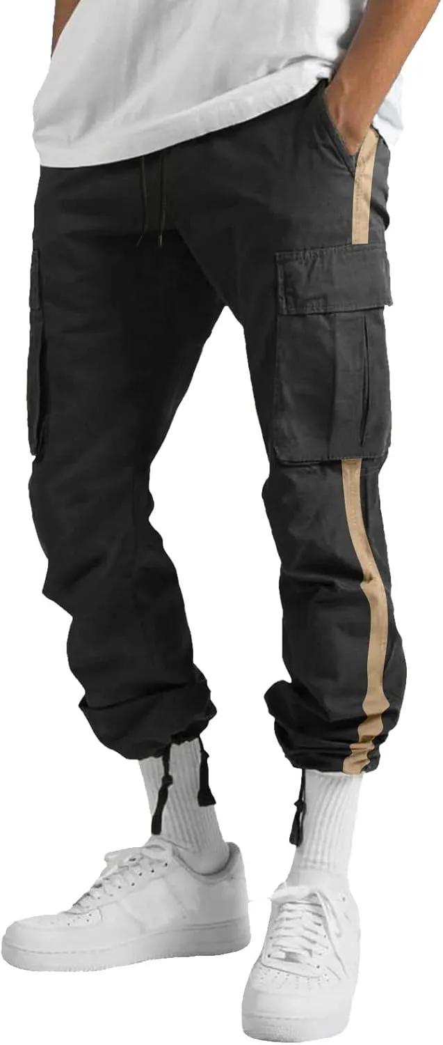 Mens Lightweight Cargo Sweatpants Baggy Loose Fit Drawstring Elastic Waist Athletic Joggers Pocket Hiking Sweatpants