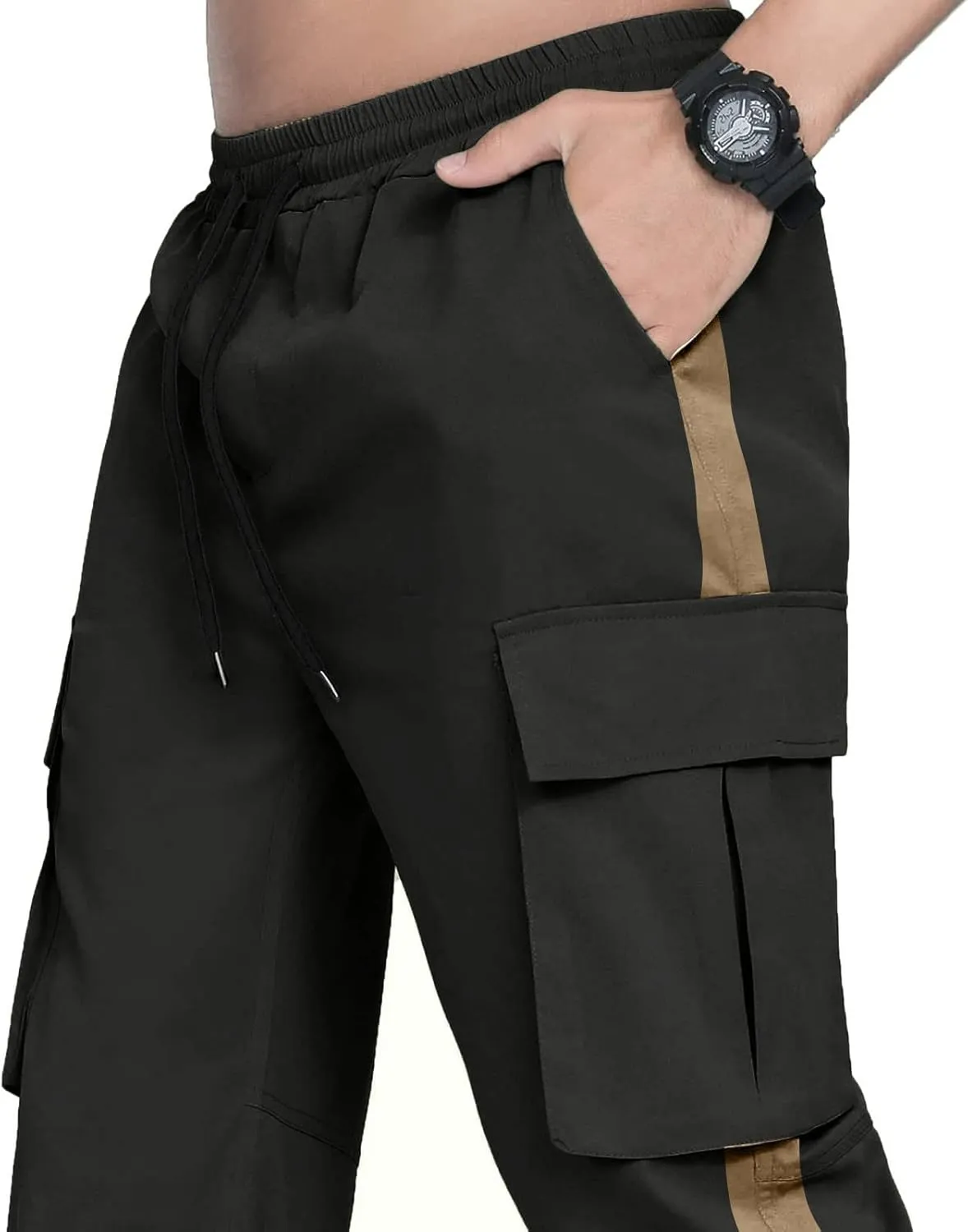 Mens Lightweight Cargo Sweatpants Baggy Loose Fit Drawstring Elastic Waist Athletic Joggers Pocket Hiking Sweatpants