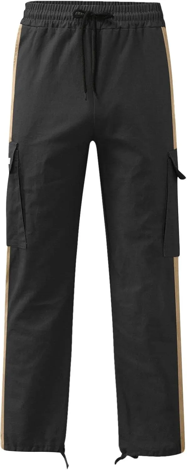 Mens Lightweight Cargo Sweatpants Baggy Loose Fit Drawstring Elastic Waist Athletic Joggers Pocket Hiking Sweatpants