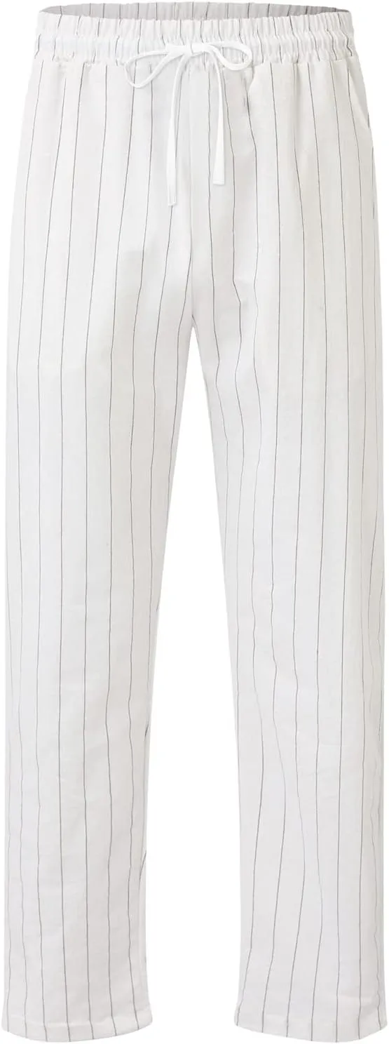 Men's Linen Elastic Waist Pants Lightweight Casual Pant Slim Fit Yoga Beach Pants with Pockets
