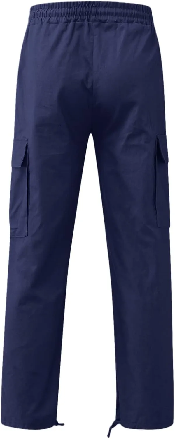 Men's Linen Pants Casual Twill Chino Lace Up Pants Fashion Baggy Sweatpants Lightweight Joggers Athletic Pants