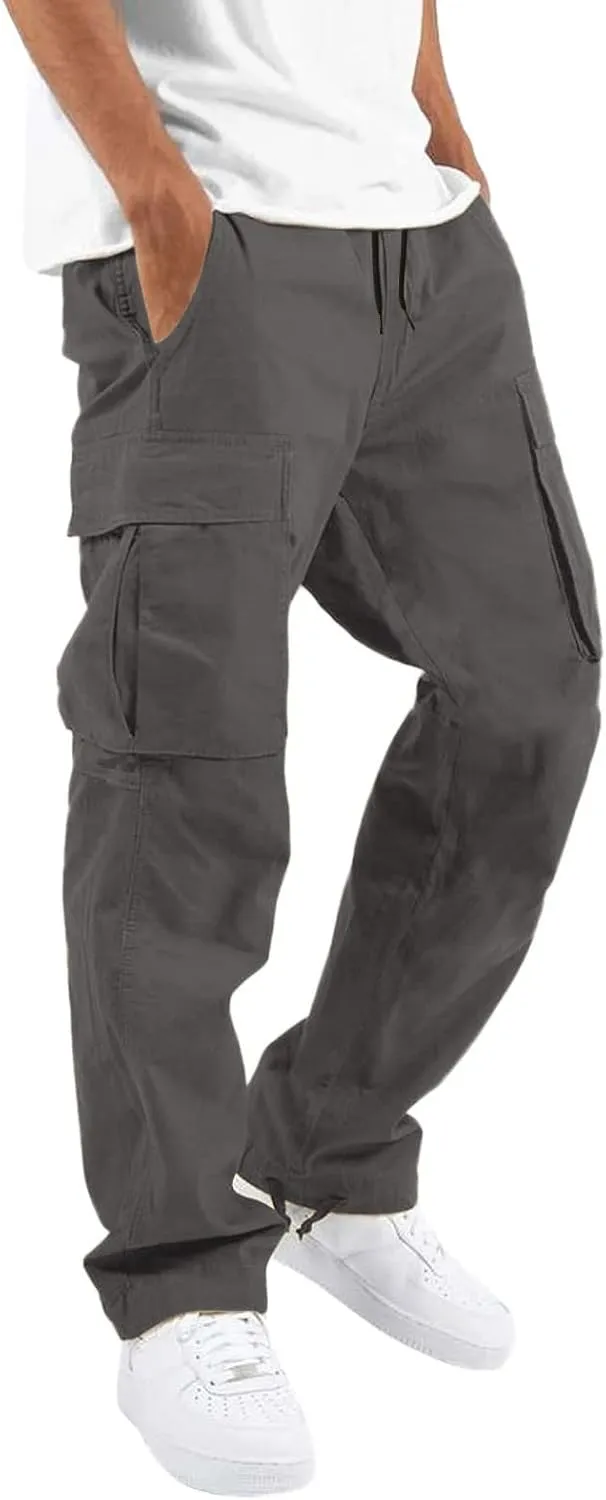 Men's Linen Pants Casual Twill Chino Lace Up Pants Fashion Baggy Sweatpants Lightweight Joggers Athletic Pants