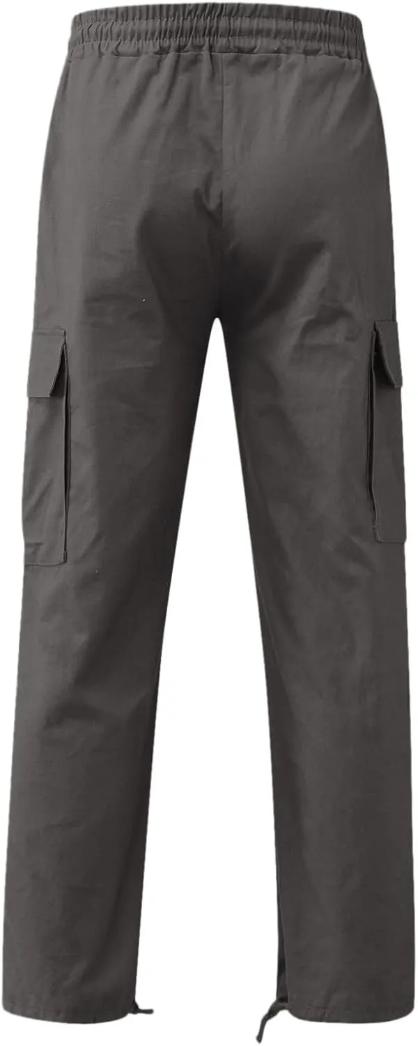 Men's Linen Pants Casual Twill Chino Lace Up Pants Fashion Baggy Sweatpants Lightweight Joggers Athletic Pants
