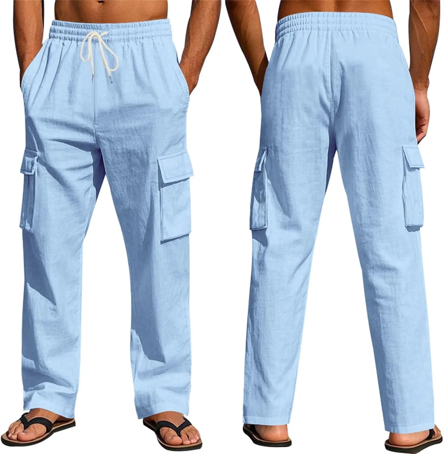 Men's Linen Pants Pants for Men Baggy Straight Leg High Waisted Loose Fit Cotton Linen Casual Summer Beach Pant