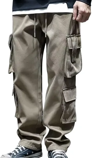 Mens New Loose Casual Cargo Pant Outdoor Tactical Combat Straight Trousers Military Drawstring Multi Pockets Fashion Overalls