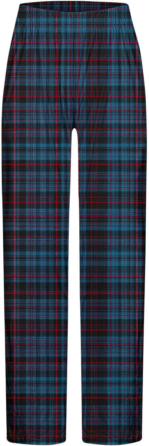 Mens Pajama Pants Trendy Plaid Print Home Pants Elastic Waist Casual Pants Lightweight Straight Leg Slim Fit Trousers