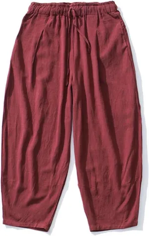 Men's Pants Harem Pants Solid Color Drawstring Men Mid Rise Pockets Pants for Daily Wear