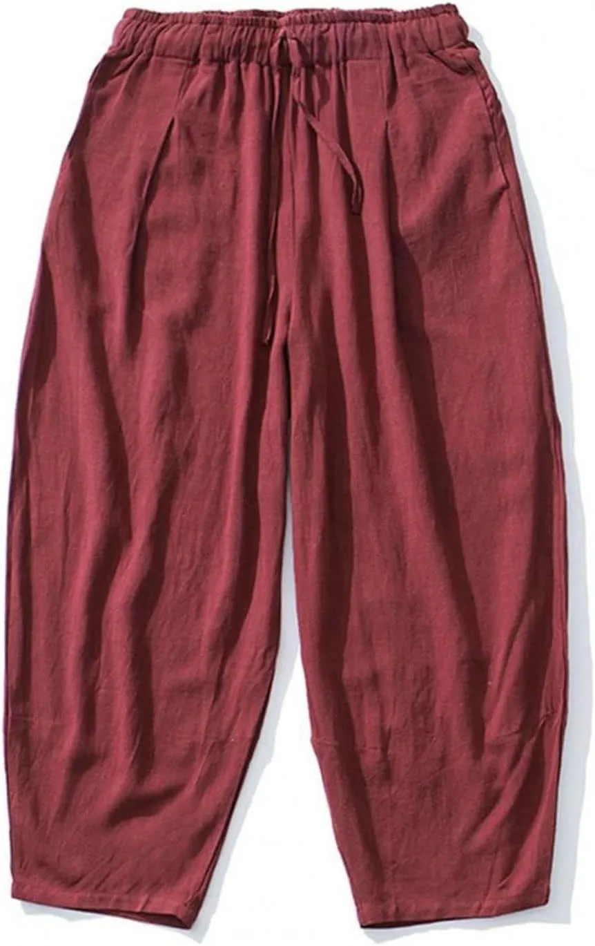 Men's Pants Harem Pants Solid Color Drawstring Men Mid Rise Pockets Pants for Daily Wear
