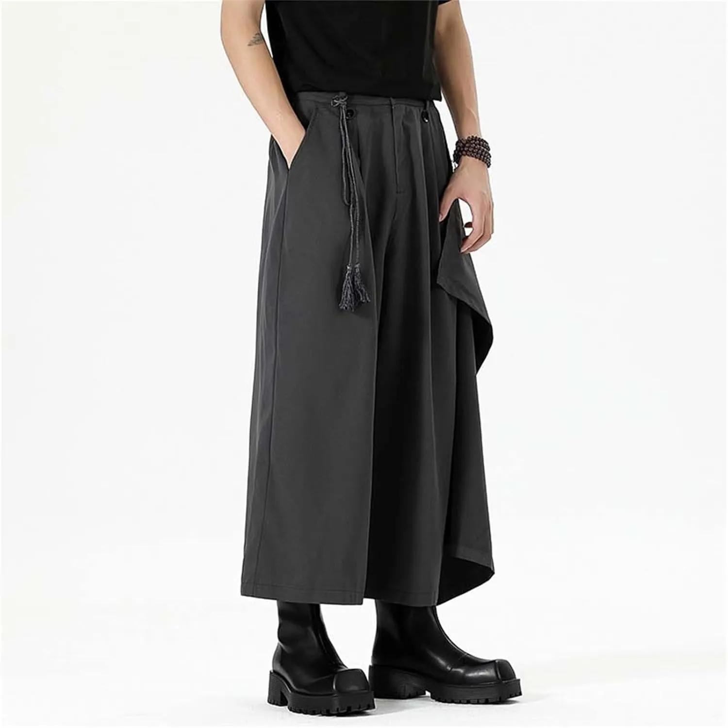 Men's Skirt Pants Lightweight Loose Harem Harajuku Kimono Trousers Casual Wide Leg Baggy Slacks High Waisted Plus Size Pants