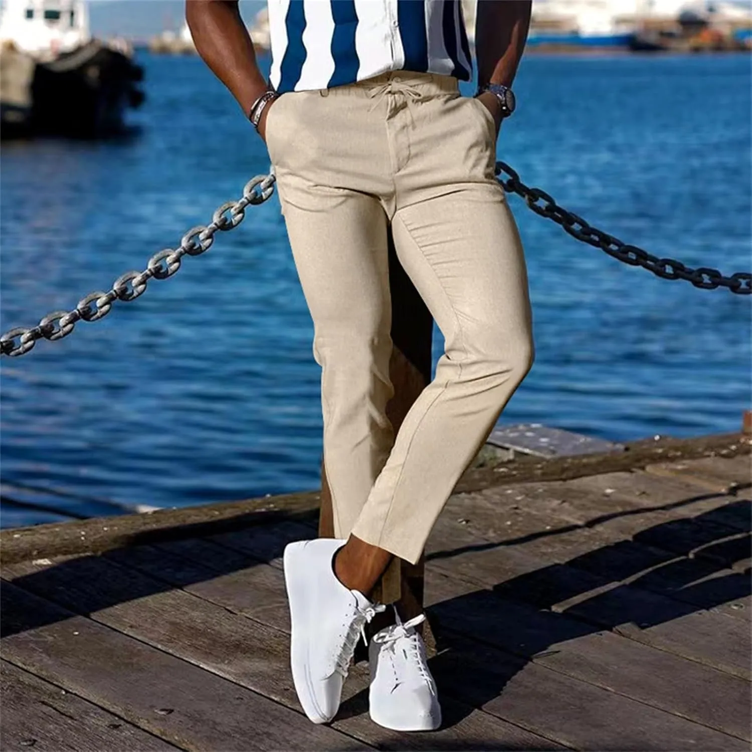 Men's Slim-Fit Flat-Front Stretch Chino Pants Casual Business Skinny Stretch Golf Dress Pants Tapered Leg Pencil Ankle Pants