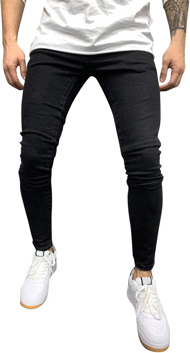 Mens Slim Fit Jeans Stretch Skinny Stretch Jean Fashion Flex Tapered Leg Denim Pants Casual Classic Plain Trousers