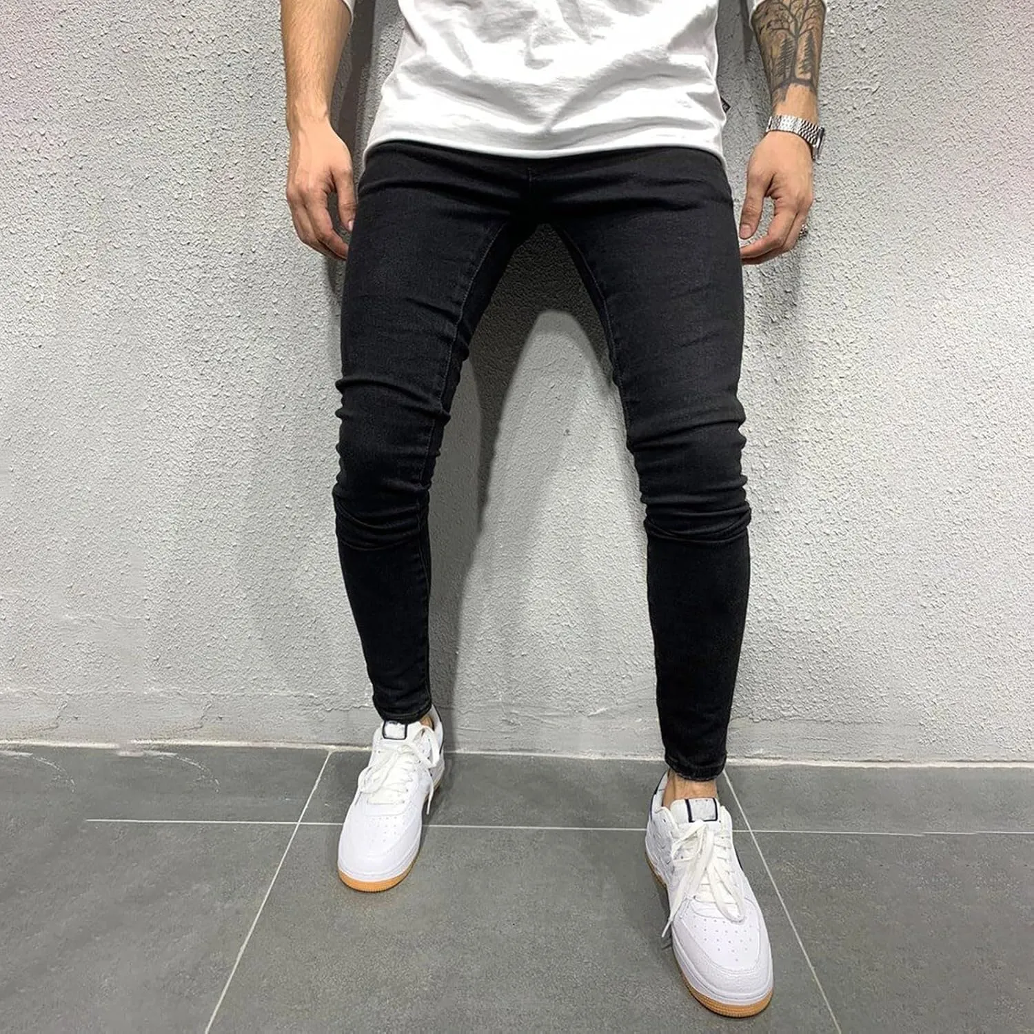 Mens Slim Fit Jeans Stretch Skinny Stretch Jean Fashion Flex Tapered Leg Denim Pants Casual Classic Plain Trousers