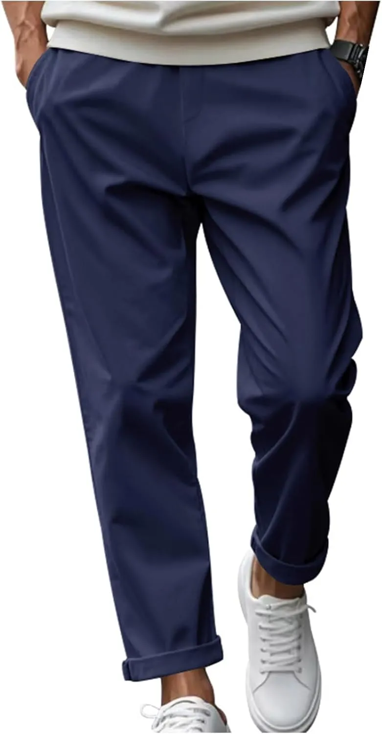Mens Stretch Pull On Flat Front Chino Twill with Pockets Athletic Casual School Uniform Golf Kids Dress Pants