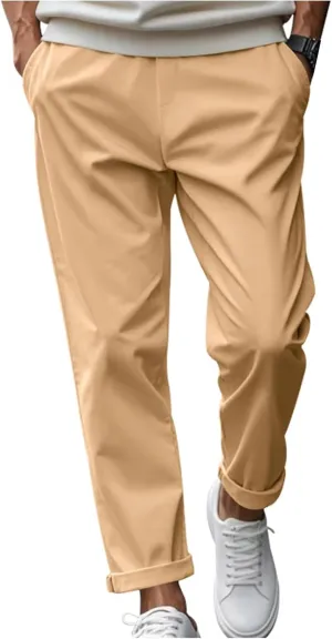 Mens Stretch Pull On Flat Front Chino Twill with Pockets Athletic Casual School Uniform Golf Kids Dress Pants
