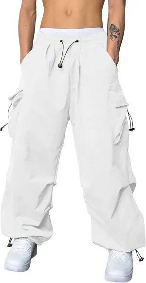Mens Sweatpants with Pockets Wide Leg Baggy Elastic Waist Parachute Pants Lightweight Drawstring Comfy Casual Cargo Joggers