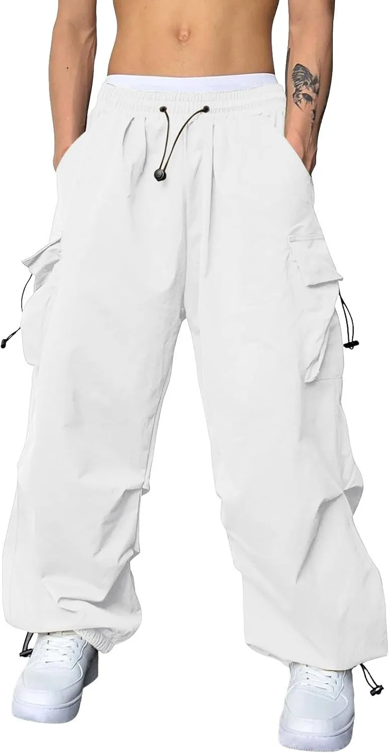 Mens Sweatpants with Pockets Wide Leg Baggy Elastic Waist Parachute Pants Lightweight Drawstring Comfy Casual Cargo Joggers
