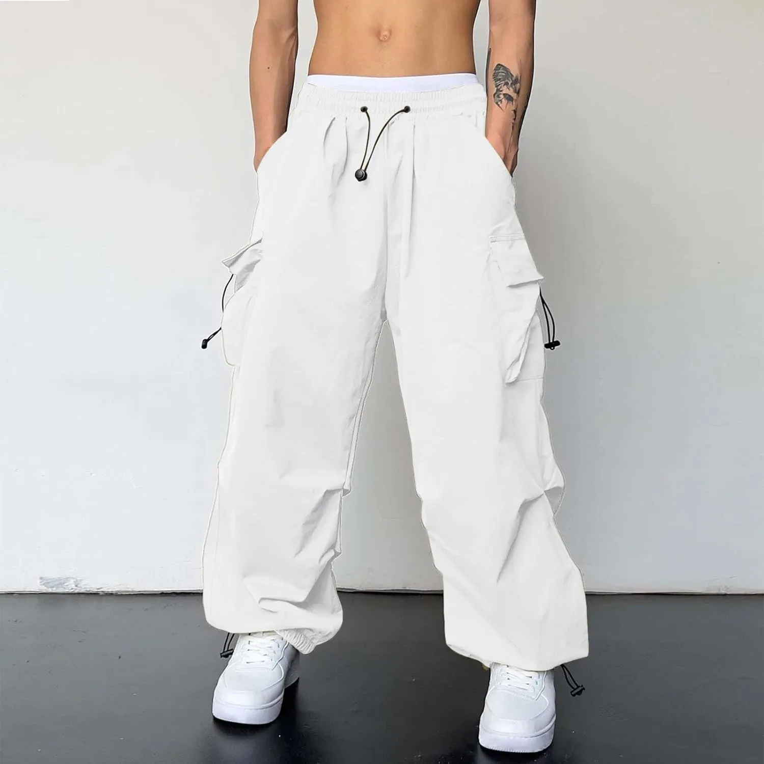 Mens Sweatpants with Pockets Wide Leg Baggy Elastic Waist Parachute Pants Lightweight Drawstring Comfy Casual Cargo Joggers