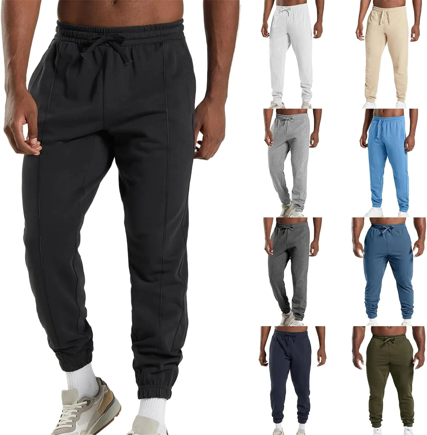 Men's Workout Tapered Pants Stripe Drawstring Sweatpants Slim Fit Solid Baggy Pants Gym Athletic Joggers Sweatpants
