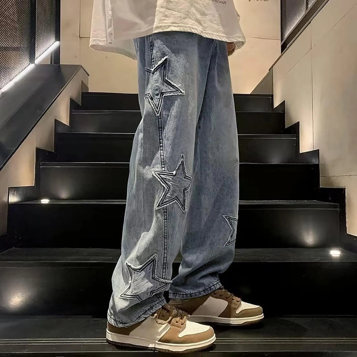 Men's Y2K Jeans Vintage Hip Hop Streetwear Baggy Denim Pants Loose Fit Straight Leg Embroidery Harajuku Denim Pants Trousers