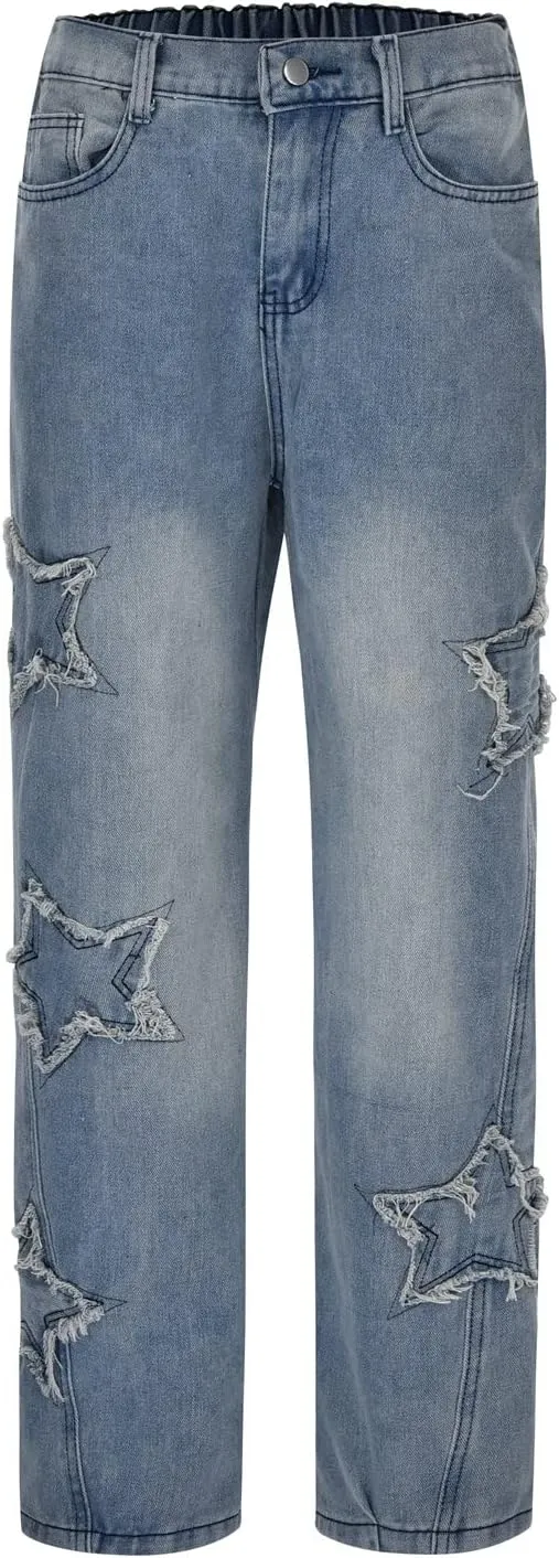 Men's Y2K Jeans Vintage Hip Hop Streetwear Baggy Denim Pants Loose Fit Straight Leg Embroidery Harajuku Denim Pants Trousers